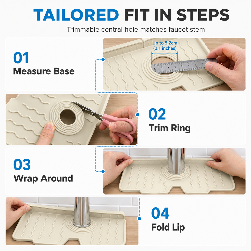 Silicone Splash Guard Mat for Sink and Faucet – Sloped Drainage Mat for Kitchen