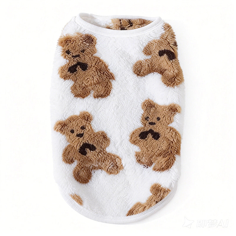 Cute Plush-Lined Pet Vest – Warm, Stretchy, Bear Pattern