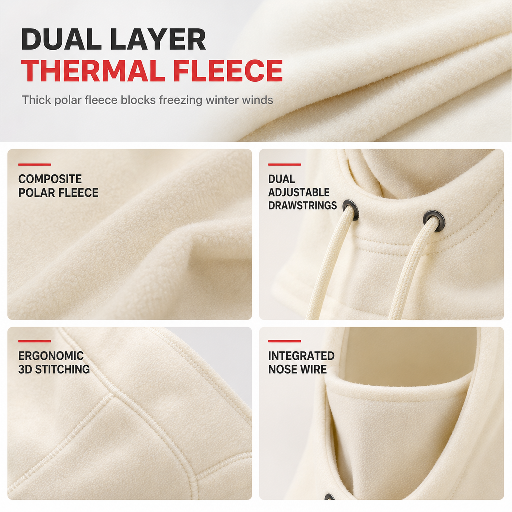 Fleece-Lined 3-in-1 Winter Balaclava – Warm, Windproof and Adjustable Face, Ear and Neck Protection