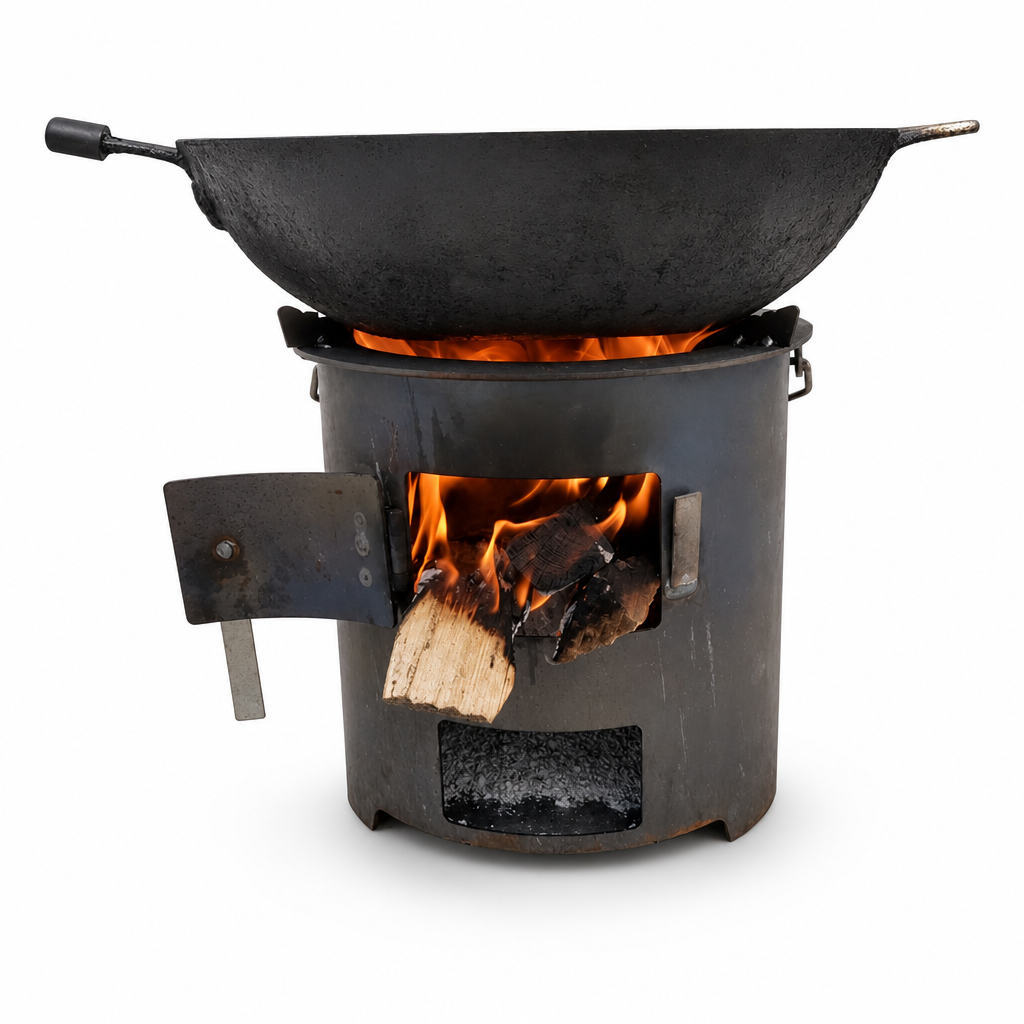 Heavy-Duty Portable Wood & Charcoal Camping Stove – High-Efficiency Bottom Draft Airflow for Smoke-Reduced Combustion, Thickened Anti-Warp Carbon Steel & Versatile 3-in-1 Boil Grill Simmer – Dual-Fuel