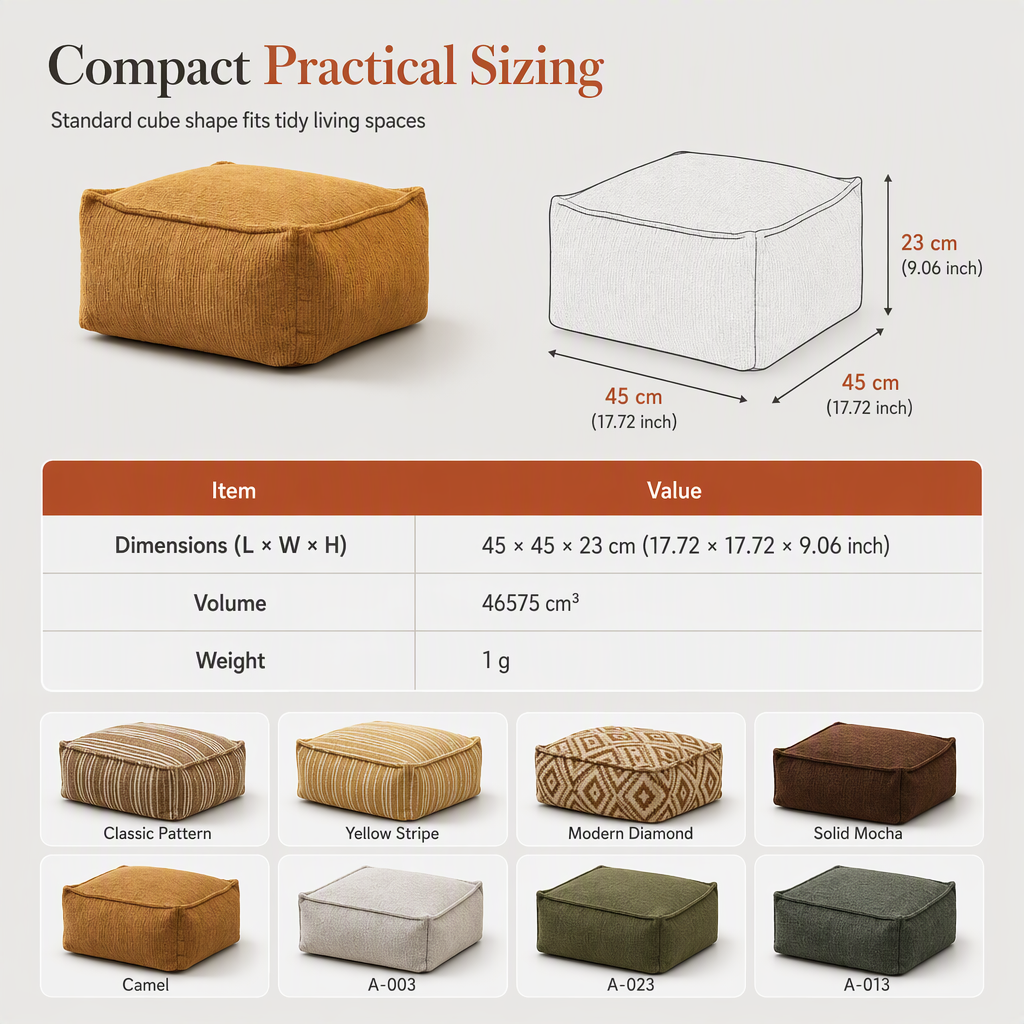 Storage Stool Cover: Fill with Clothes, Wide Zipper, Washable, 45x45x23cm