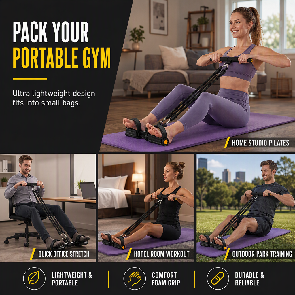 Pedal Resistance Band – 4 Resistance Levels, Reinforced Carabiners & Full-Body Home Workouts