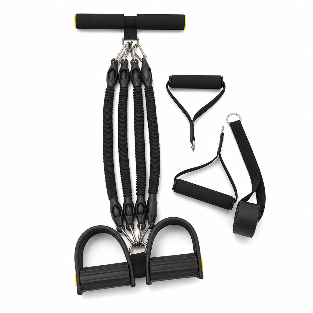 Pedal Resistance Band – 4 Resistance Levels, Reinforced Carabiners & Full-Body Home Workouts
