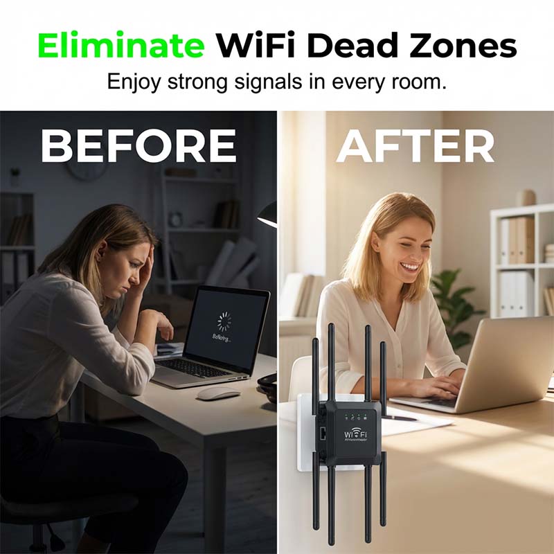 Long Range WiFi Extender for Home – Eight High-Gain Antennas, Dual-Band & Dead Zones Eliminated – Perfect for Basements, Attics and Patios