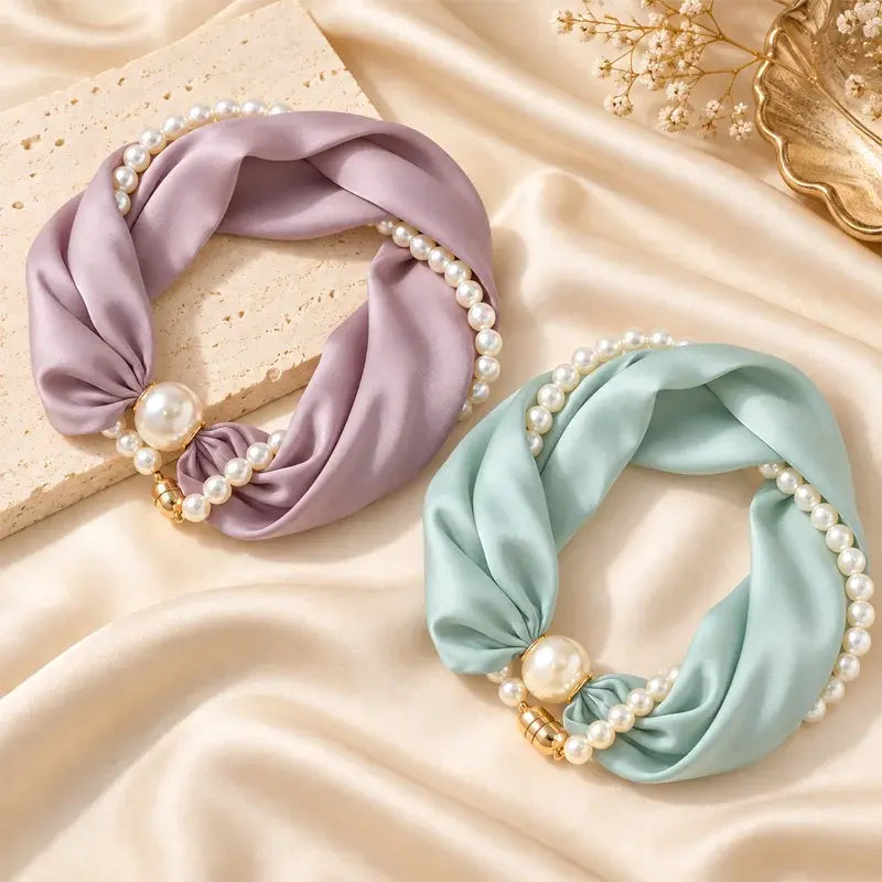 Scarf Necklace with Pearl Details