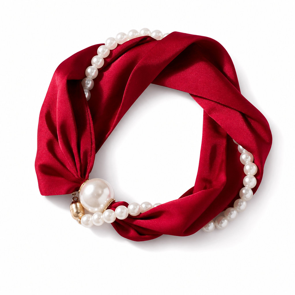 Scarf Necklace with Pearl Details