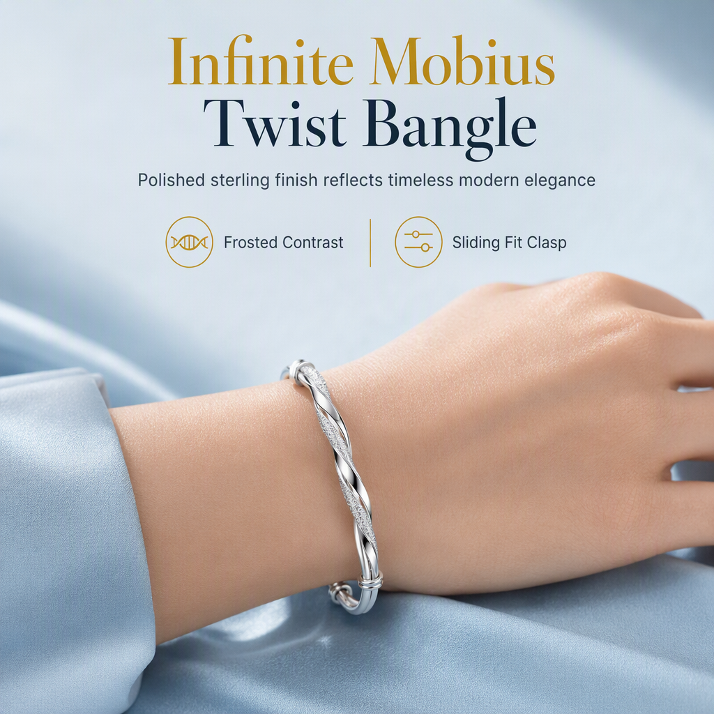 Infinite Mobius Twist Bangle: Smooth Sliding Adjustable Clasp, Dual Textured Finish, Electroplated Anti-Fade Jewelry