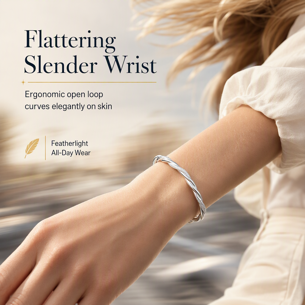 Infinite Mobius Twist Bangle: Smooth Sliding Adjustable Clasp, Dual Textured Finish, Electroplated Anti-Fade Jewelry
