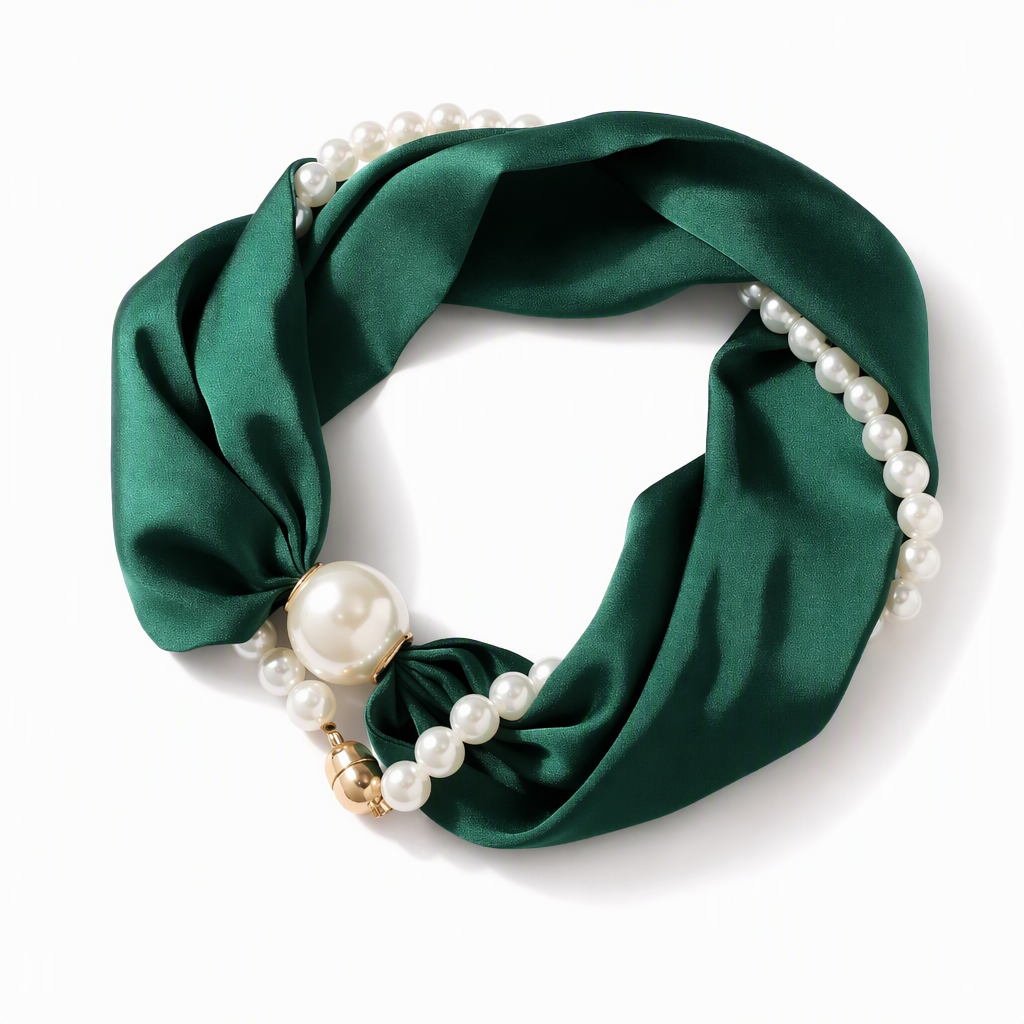 Decorative Scarf Necklace with Pearls, Elegant Style