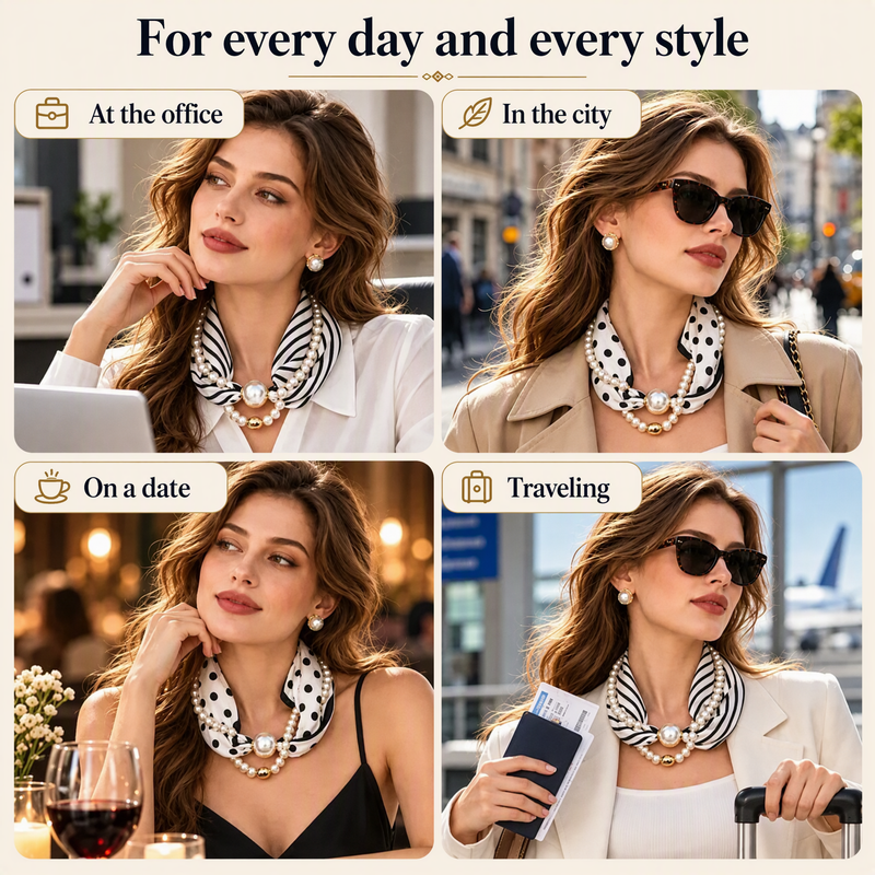 Decorative Scarf Necklace with Pearls, Elegant Style