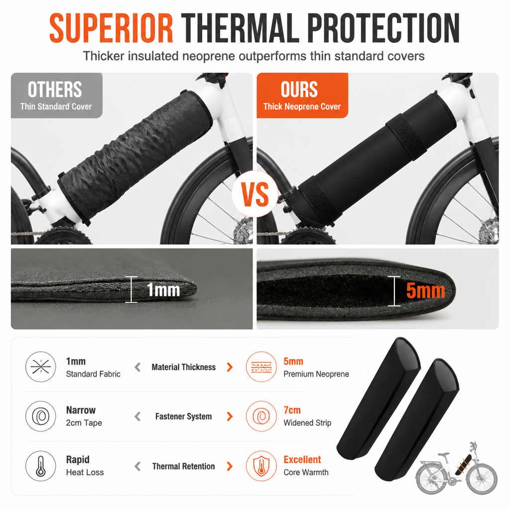 Lithium Battery Cover for Electric Bike, Waterproof, Dustproof and Cold-Resistant Protective Sleeve for Electric Bike Frame, Neoprene