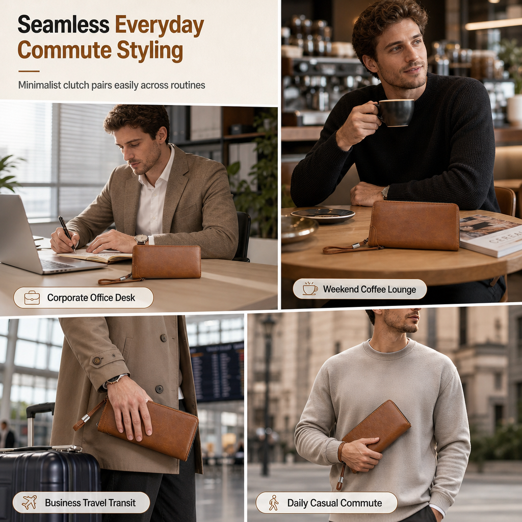 Structured Everyday Clutch Wallet – Rigid Zip, Flat Banknotes, Multi-Compartment, Scratch-Resistant