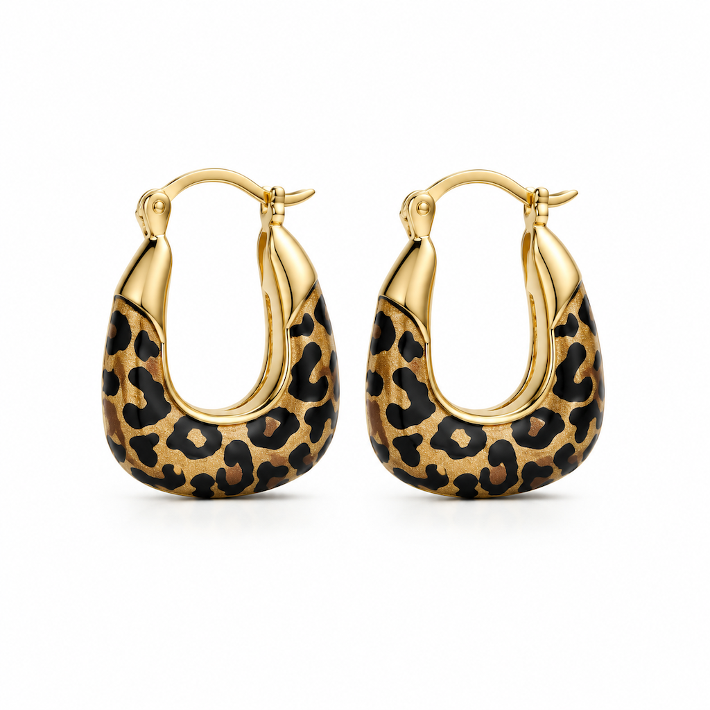 Vintage Leopard Print U Shaped Huggie Hoop Earrings for Women
