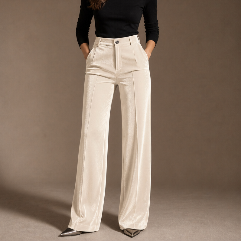 Velvet High-Waisted Wide-Leg Trousers