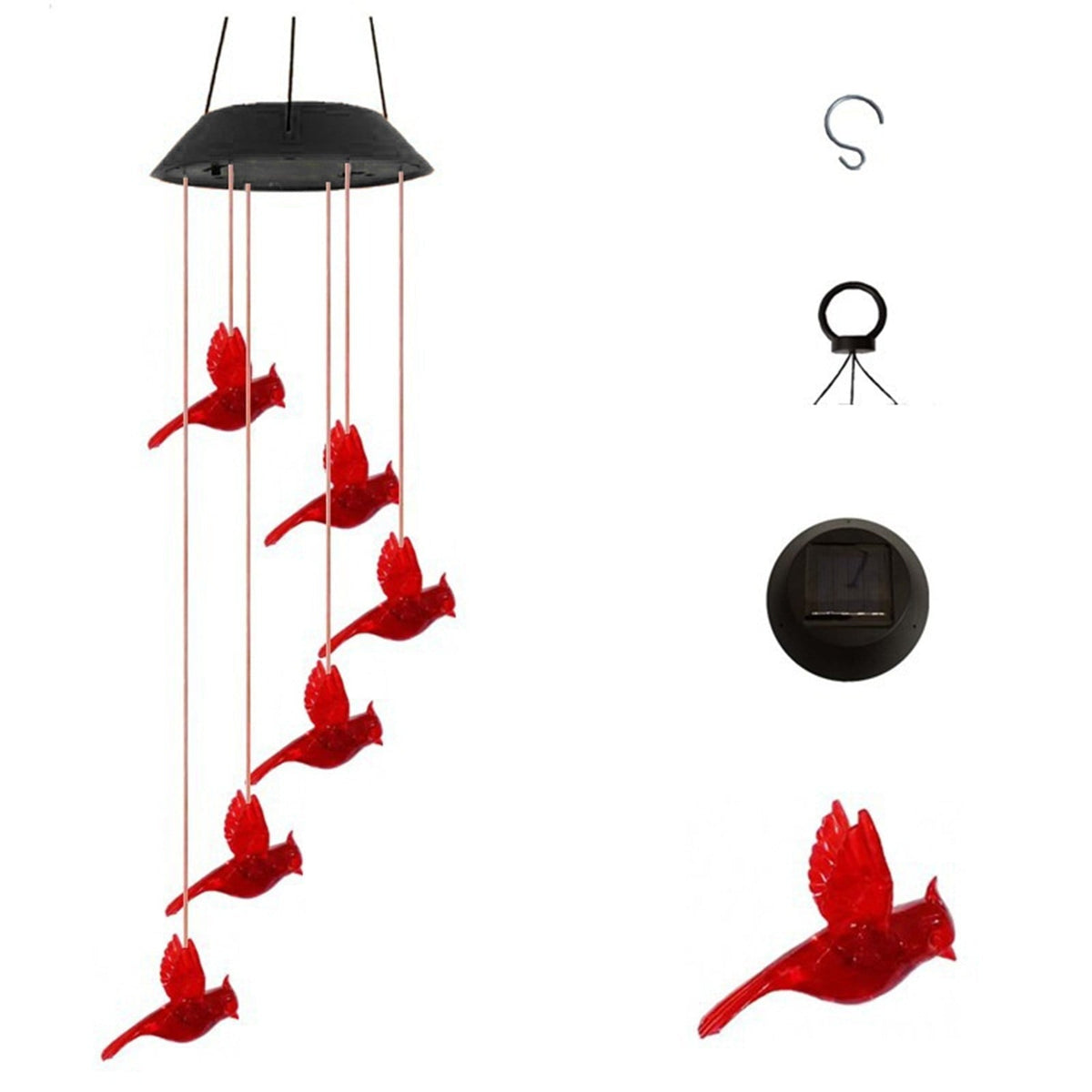 Solar Cardinal Wind Chime with Color Changing LED Lights, 29 Inch