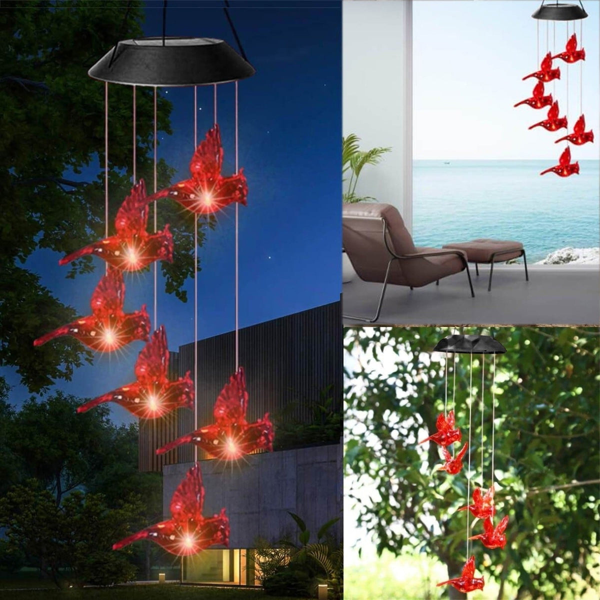 Solar Cardinal Wind Chime with Color Changing LED Lights, 29 Inch