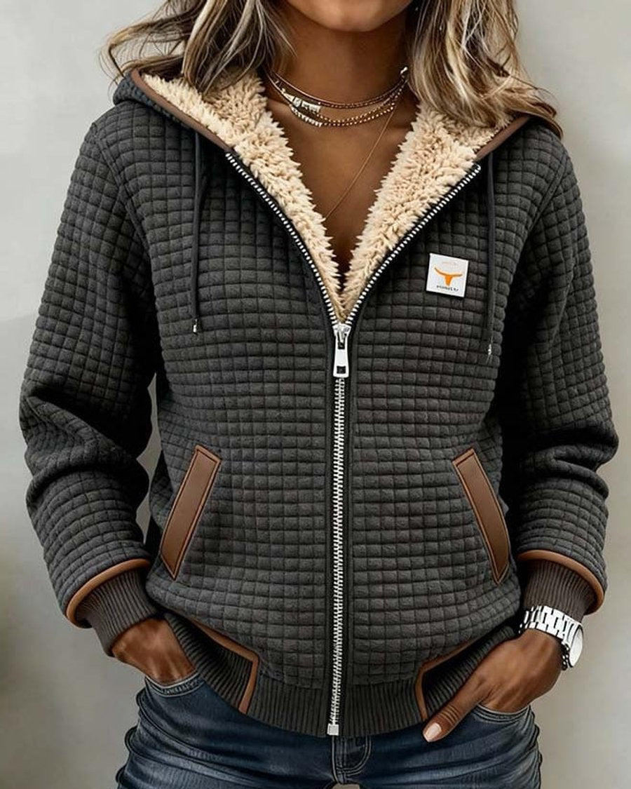 Sherpa-Lined Quilted Zip-Up Hooded Jacket
